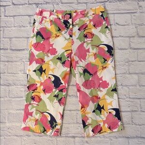 Vintage Susan Bristol Fish Print Cropped Pants Multicolored Pink White Size 12